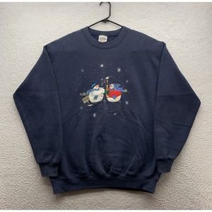 VTG Christmas Sweatshirt Womens Large L Snowman Marshmallow‎ Winter Holidays USA